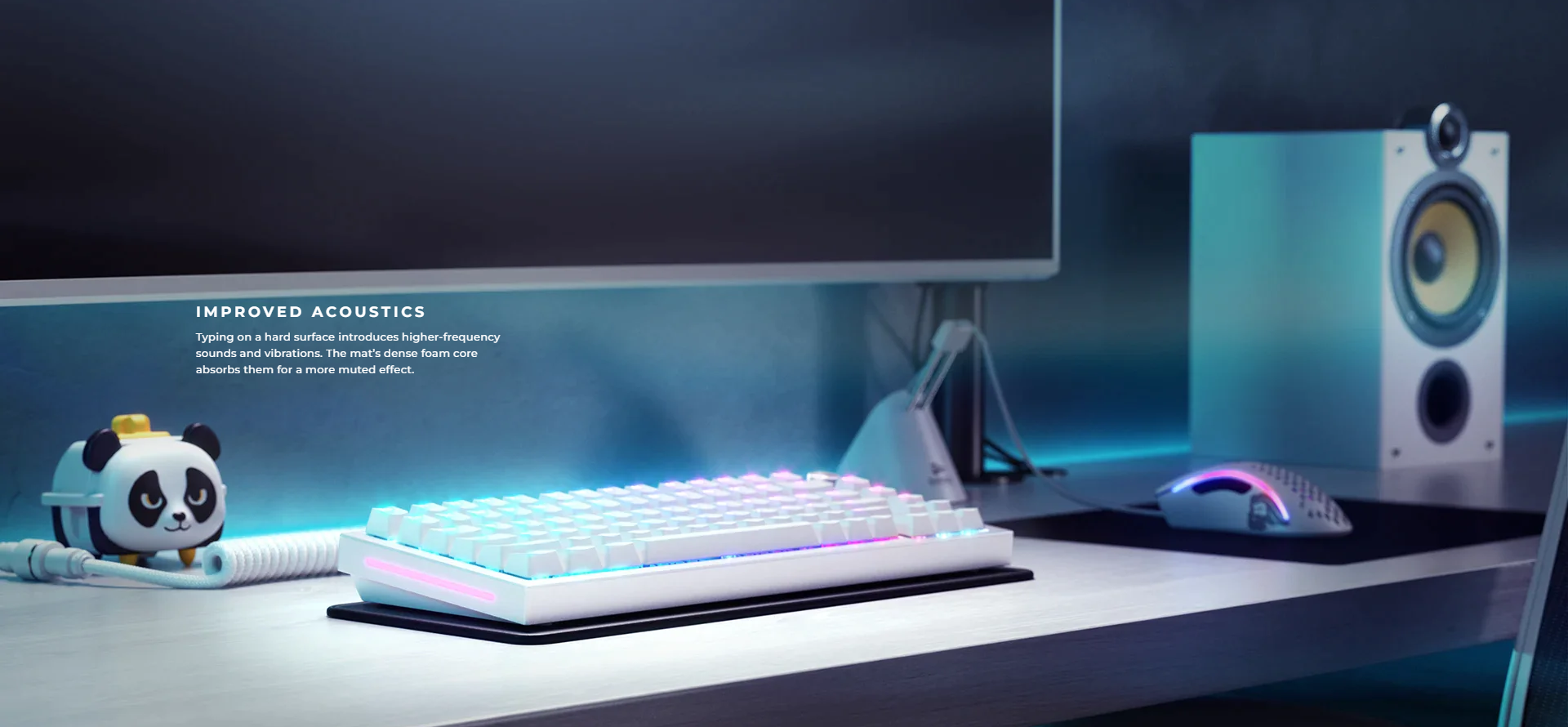 A large marketing image providing additional information about the product Glorious Sound-Dampening Tenkeyless Keyboard Mat - Black - Additional alt info not provided